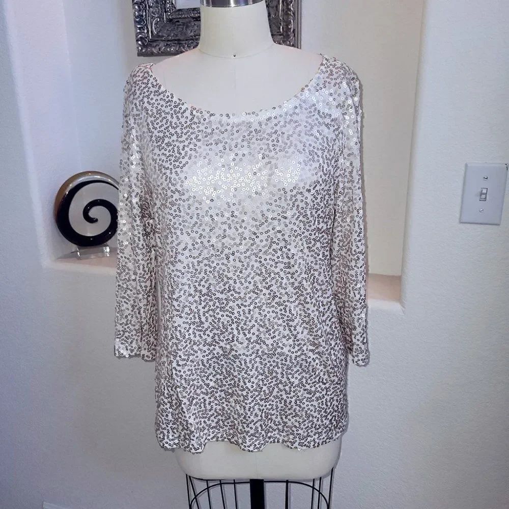 Calvin Klein pale gold sequins top NWT